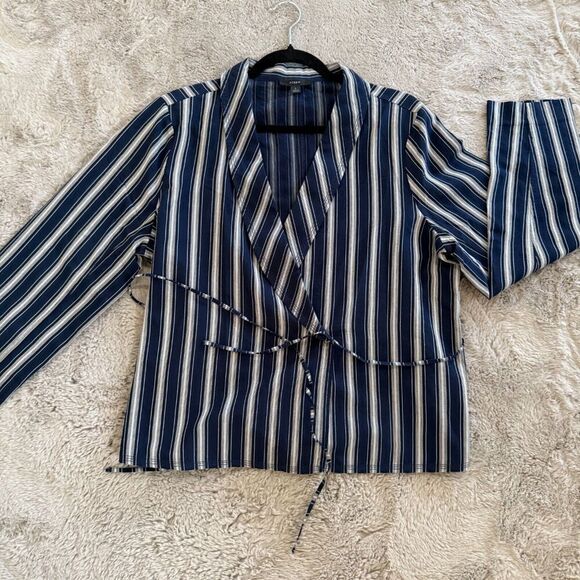 NWOT J.Crew Women Navy Striped Wrap Blazer Sz L Lightweight Career BohoChic $118 - Picture 5 of 14